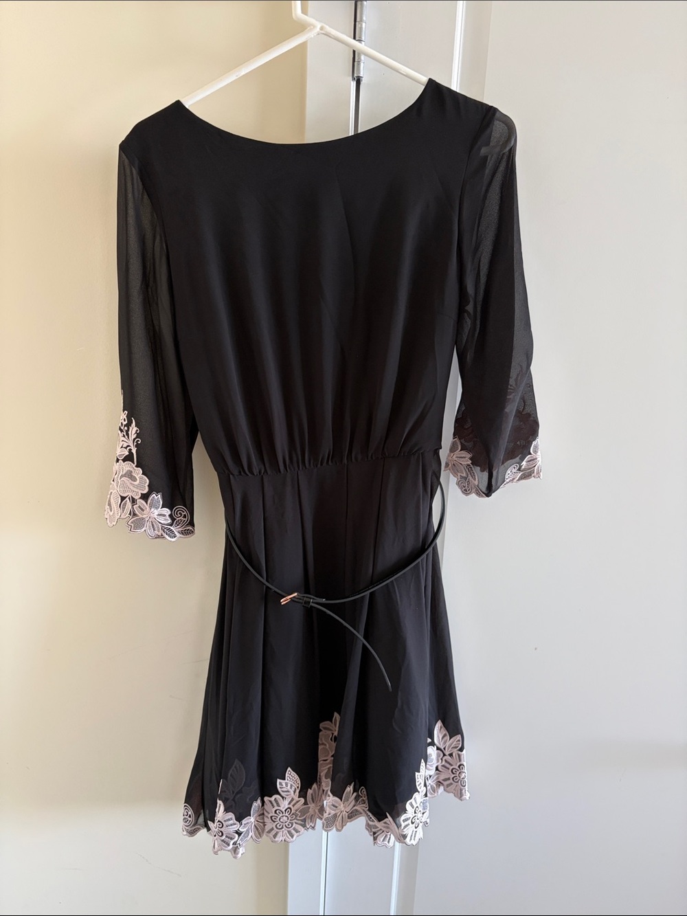 Ted Baker London Black Midi Dress with Pink Floral Lace Trim